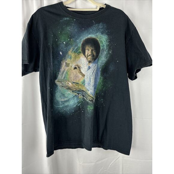 Bob Ross Mens Shirt Black Size Large Short‎ Sleeve Crewneck Graphic Painter Read - Picture 1 of 11